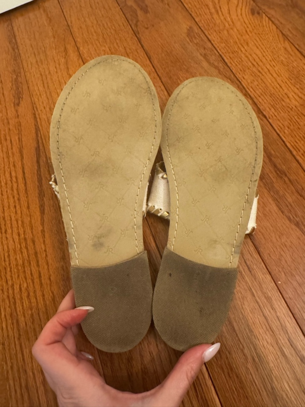 Jack Rogers Parrots Cream Embroidered Thong Sandal with Gold Accents - Picture 7 of 8